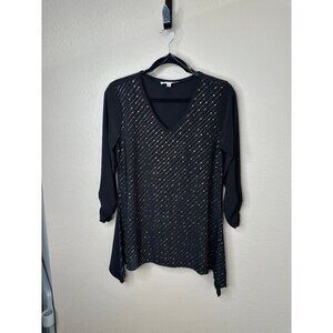 Notations Women's Black Blouse size small long sleeve round neck polyester‎
